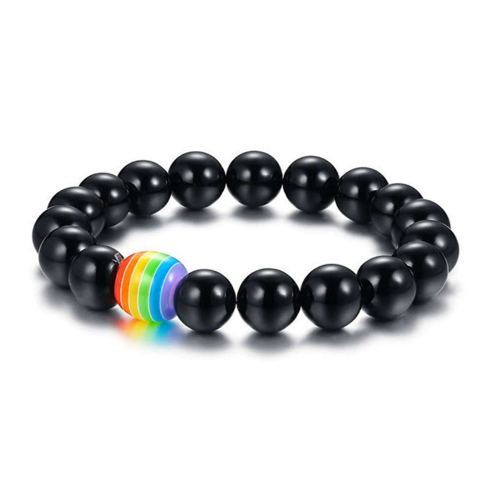 2 for $7 BUNDLE -Black bracelet rainbow bead LGBT